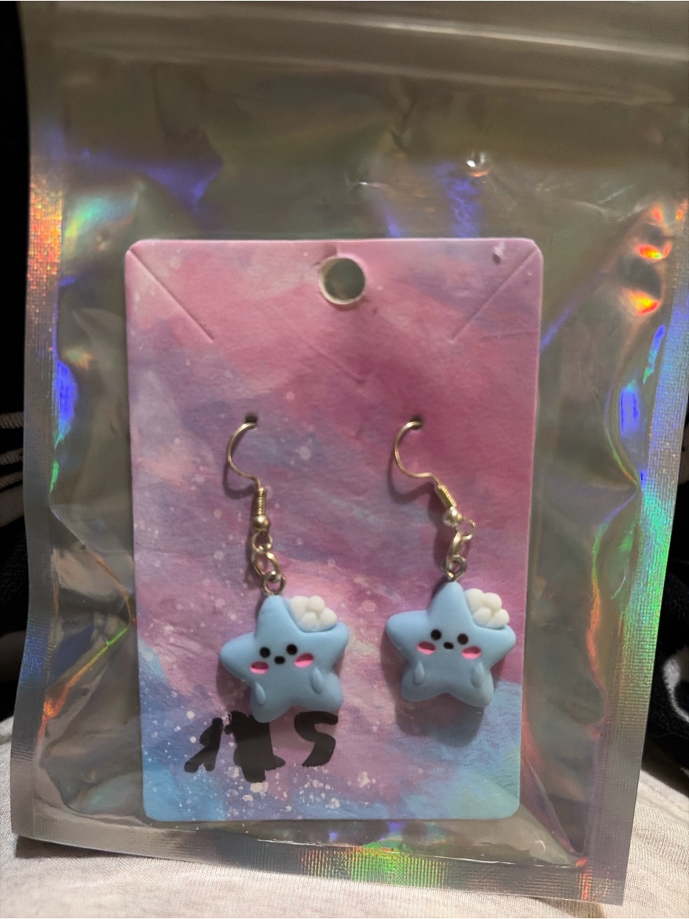 Kawaii Blue Star Dangle Earrings for Kids